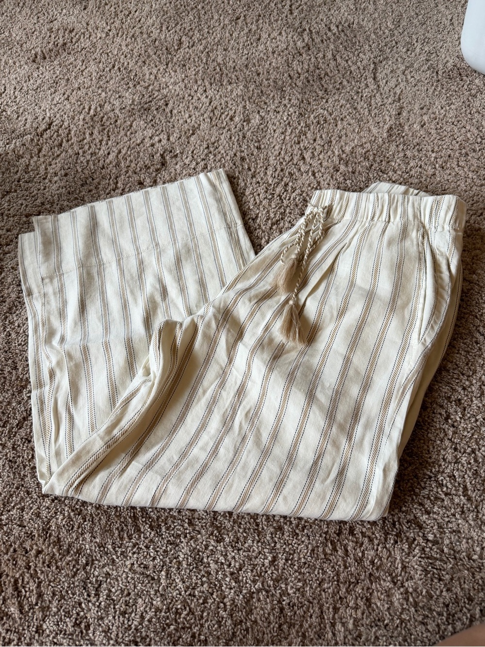 Liverpool Cream Striped Pajama Pants with Tasseled Drawstring